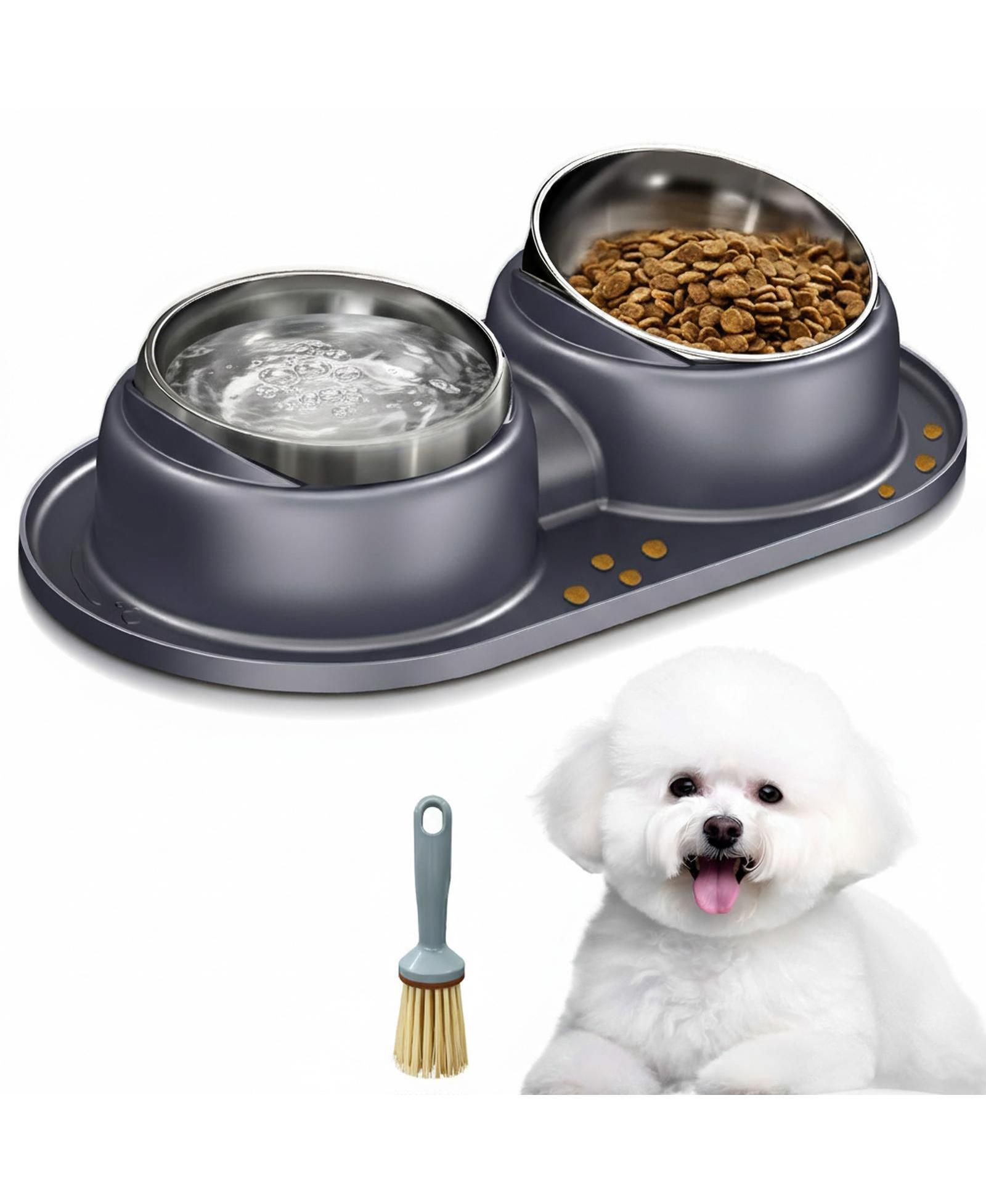 ARONKL Elevated Stainless Steel Tilted Anti Vomiting Non Spill Cat And Dog Bowls with Mat