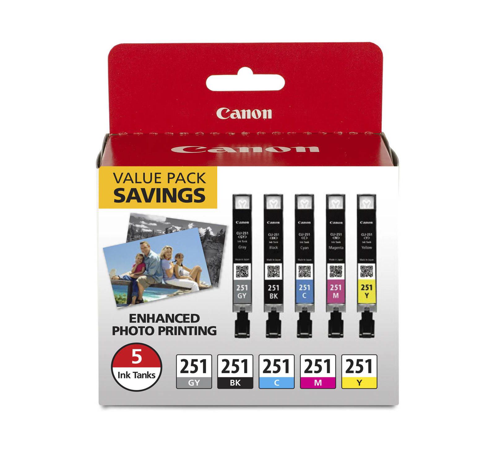 Canon набор чернил CLI-251 BK/CMYG для принтеров PIXMA серии MG5620, MG6620, MG7520