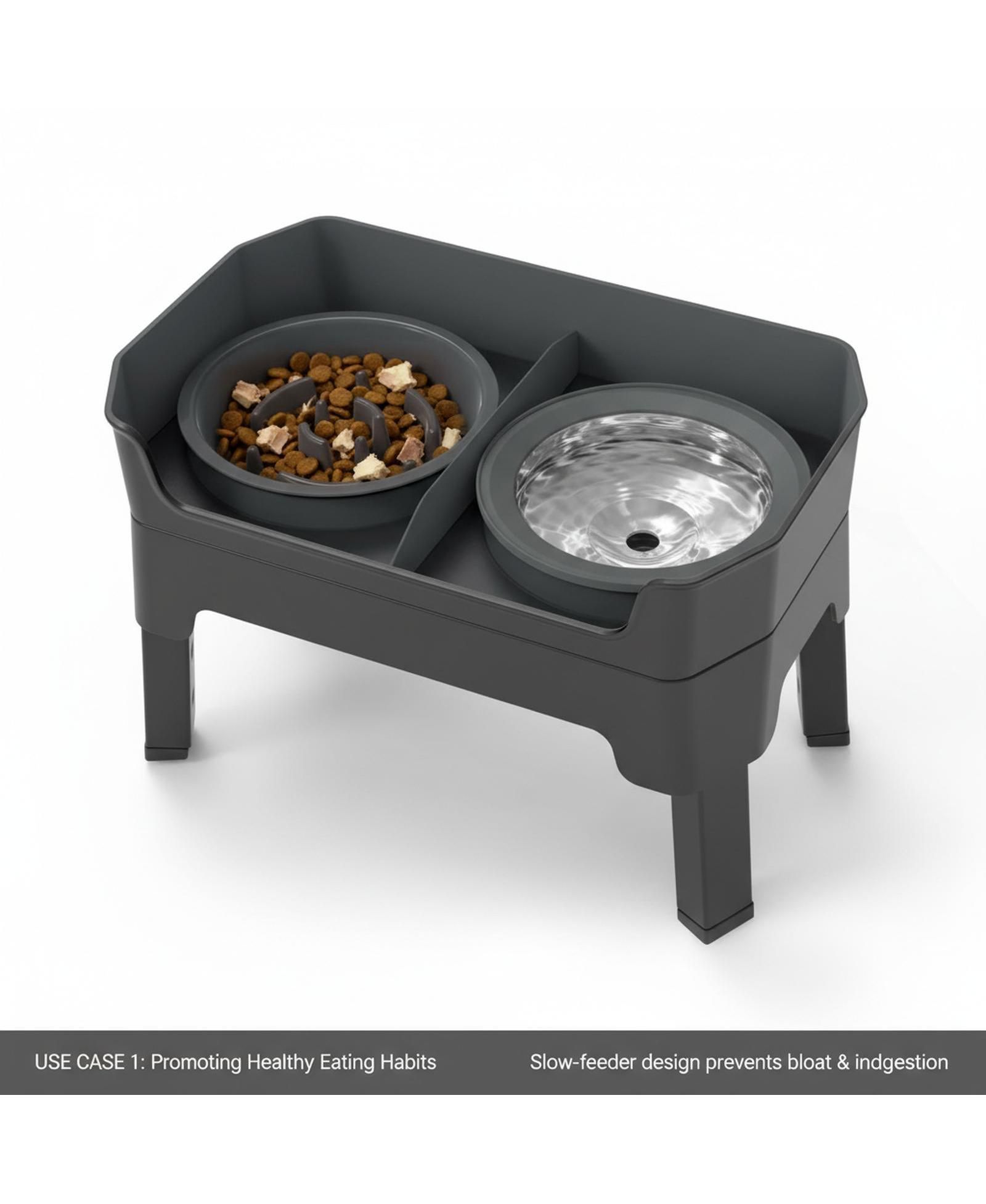 ARONKL 4 In 1 Adjustable Dog Bowl Stand with 2 Stainless Anti-Spill Bowls for Dogs Growing Puppies Anti-Slip Mess Proof