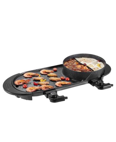 Ecooso 2200W 2-in-1 Electric Hot Pot with Grill, Dual Temperature Control, Nonstick Pan, Serves 1-6