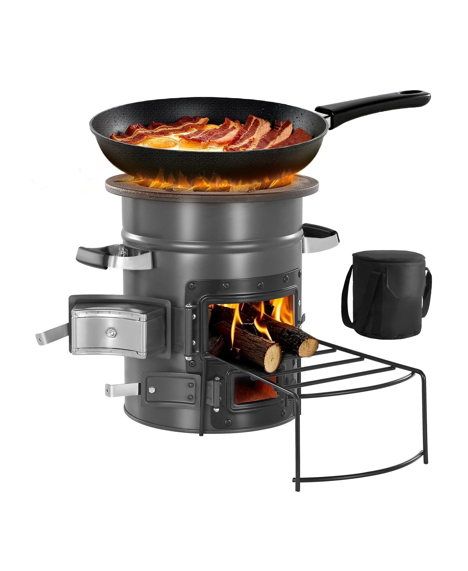Ecooso Portable SPCC Steel Camping Rocket Stove with Carry Bag, Double Door