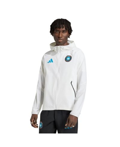 Adidas Мужская ветровка с капюшоном и полной молнией Tiro Travel, цвета White Charlotte FC