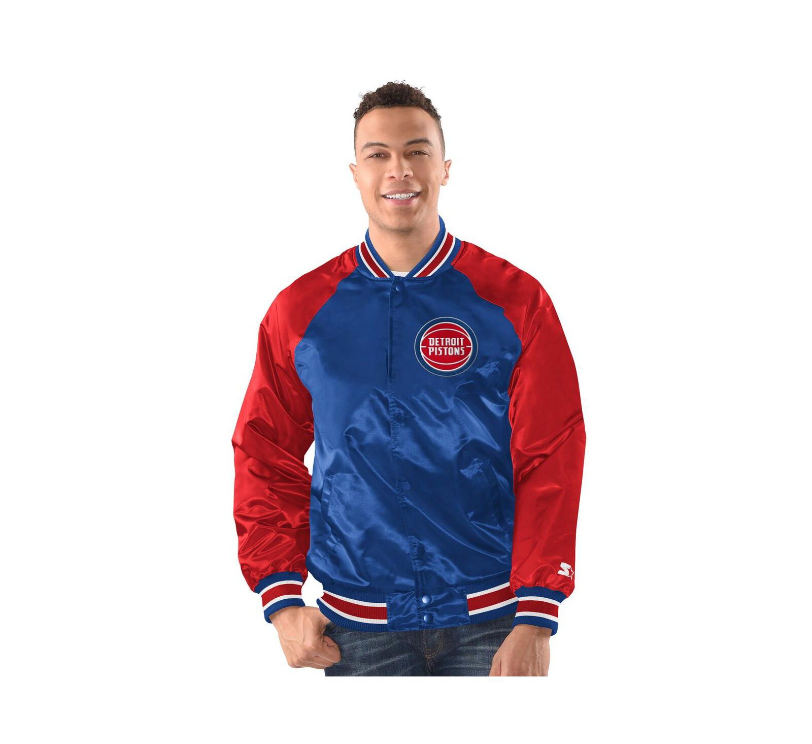 Мужская куртка Starter Blue/Red Detroit Pistons Inductee Raglan Full-Snap Varsity