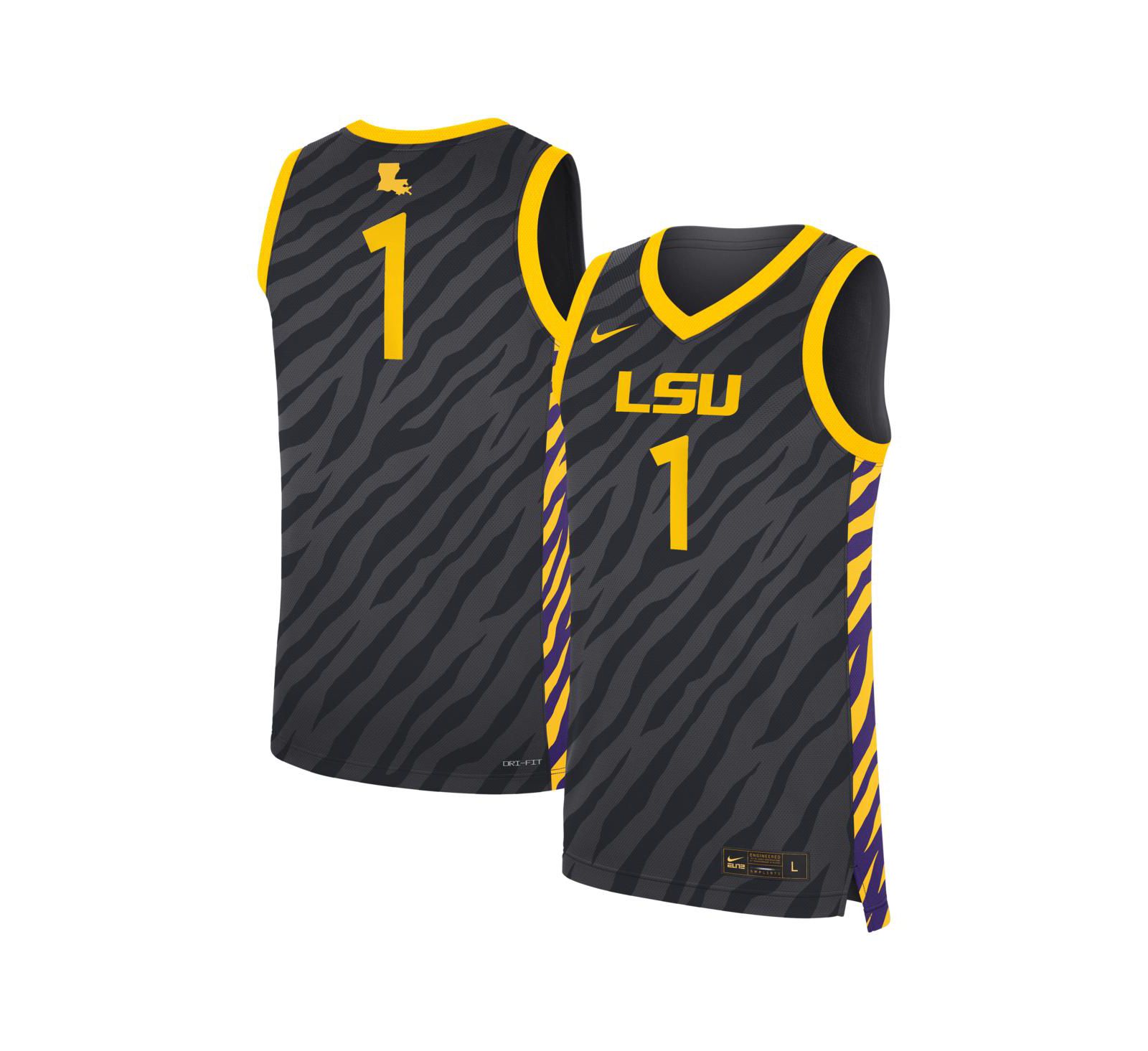 Nike Men's and Women's 1 Anthracite LSU Tigers Replica Basketball Jersey
