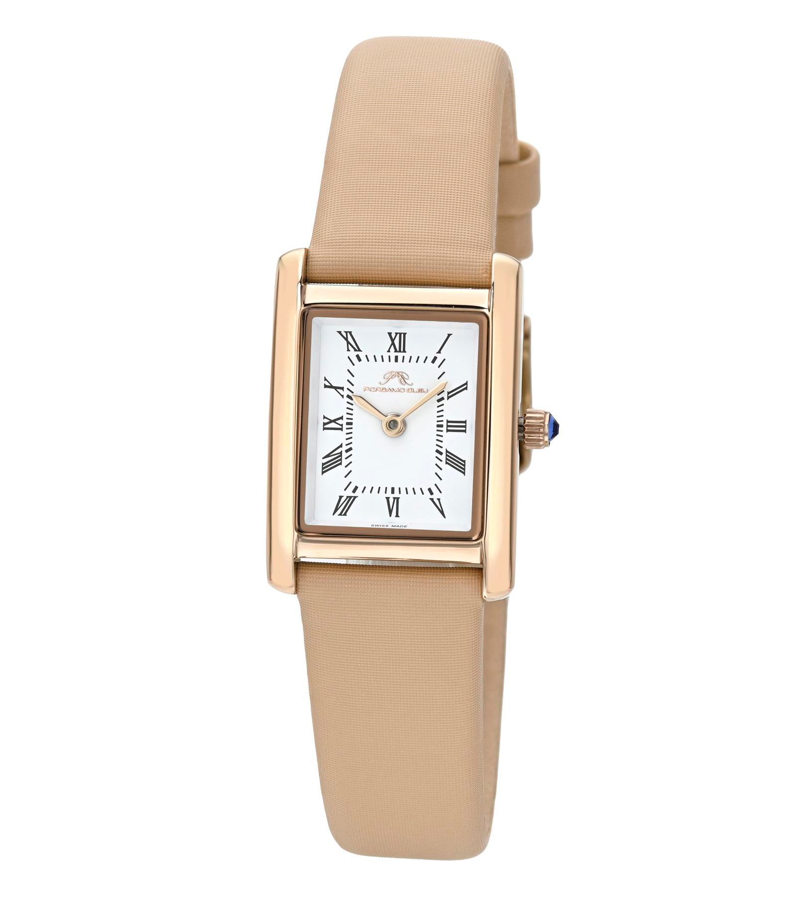 Porsamo Bleu Women's Karolina Rectangular Beige Satin Covered Genuine Leather Band Watch 30 mm