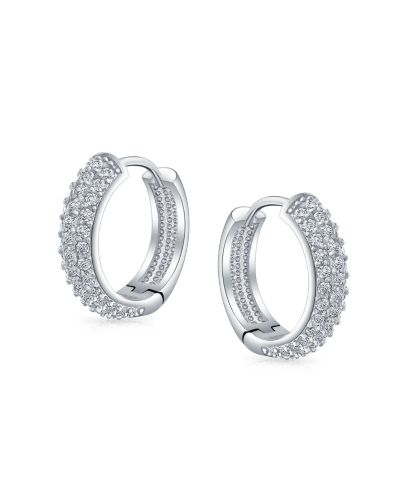 Bling Jewelry Fancy Wide 3 Row Cubic Zirconia CZ Cocktail Hoop Earrings Black Rose Gold Plated
