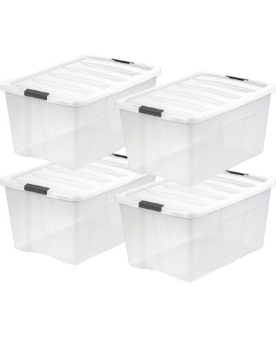 IRIS USA 94 Qt Stackable Plastic Storage Bins with Lids, 4Pk