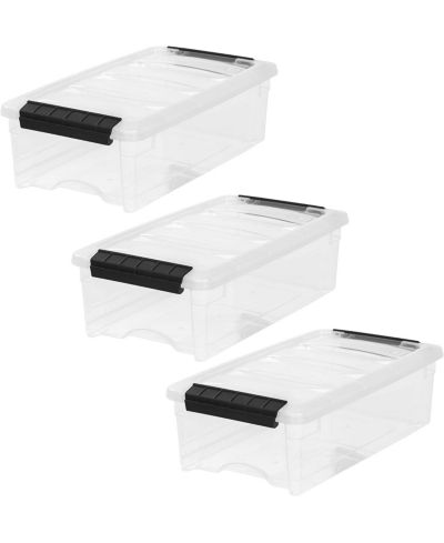 IRIS 6 Qt Plastic Storage Bins Stackable with Latching Lids, See-Through, Clear/Black