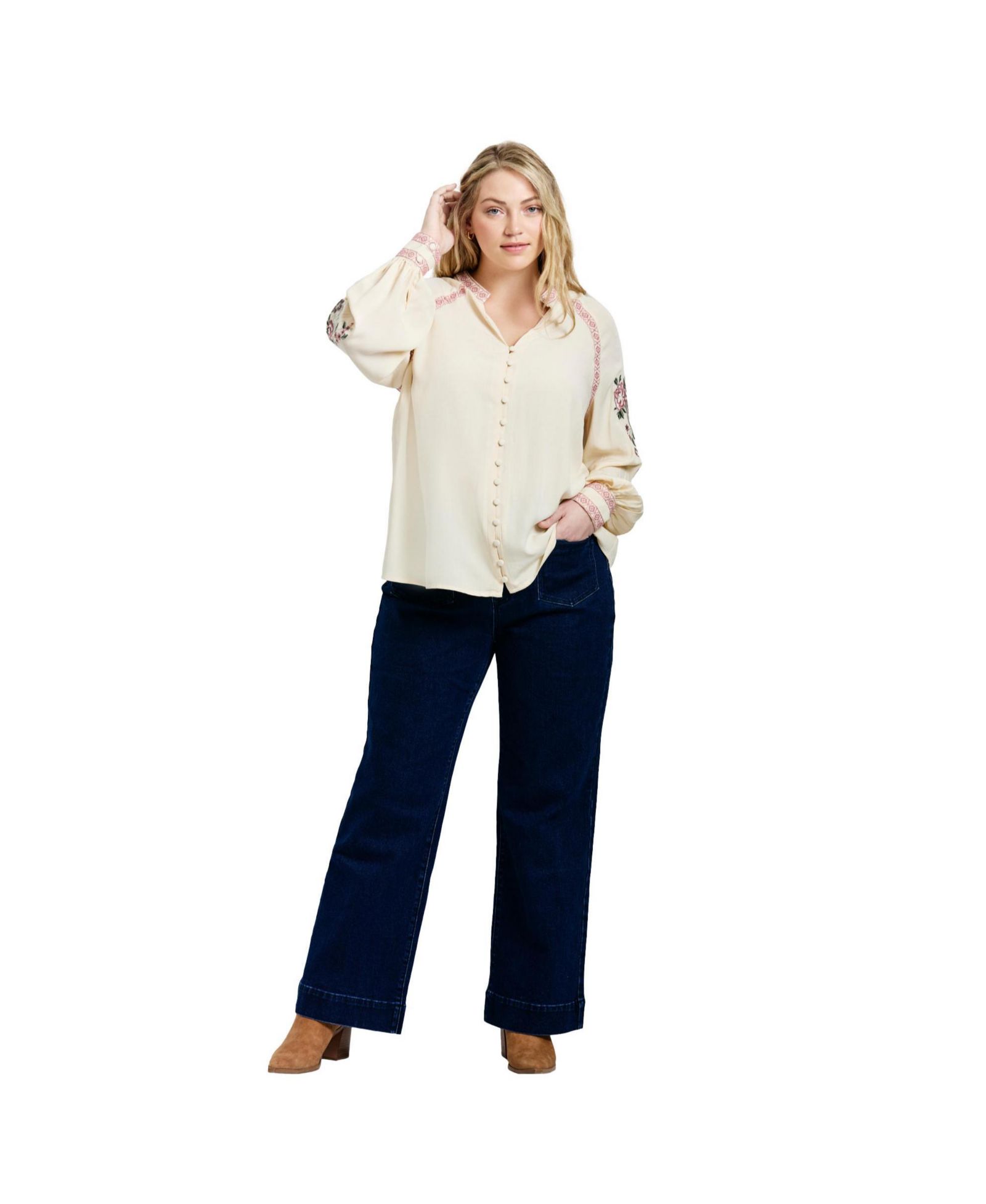 AVENUE Women's Plus Size Chloe Embroidered Blouse