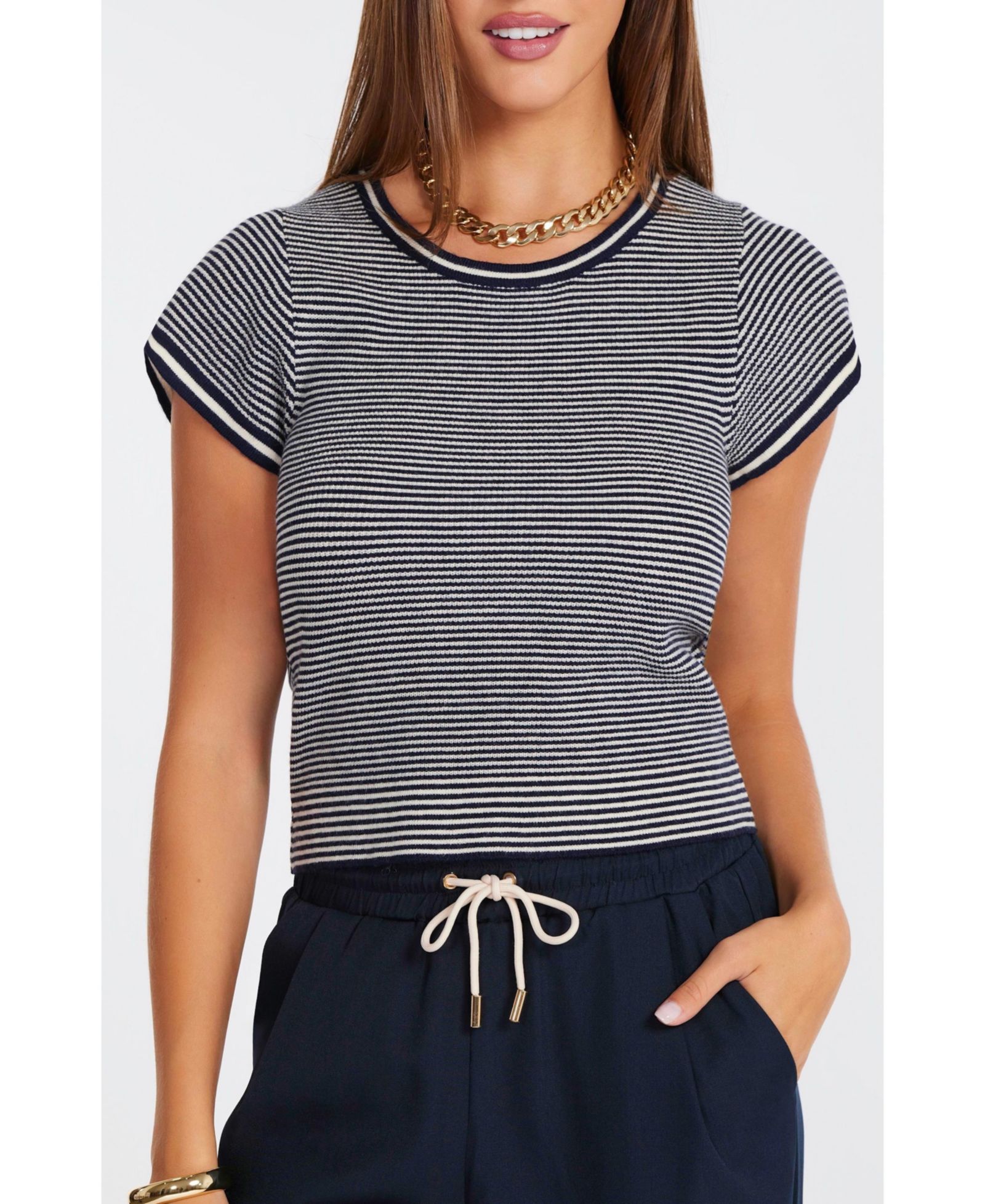 Bishop + Young Women's BISHOP + YOUNG Hepburn Short Sleeve Stripe Sweater