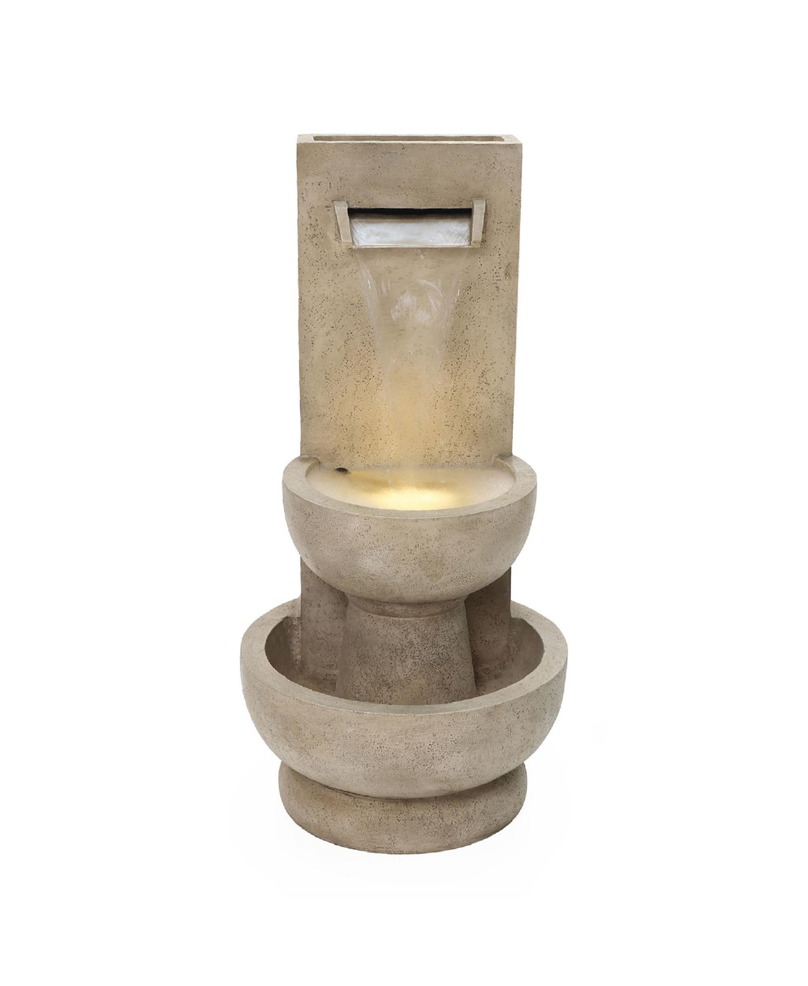 LuxenHome Tall Polyresin Fountain with Planter, Lighted Outdoor Water Feature