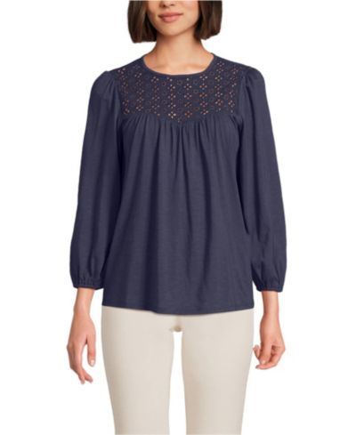 Lands' End Женская блузка с рукавом 3/4 и вышивкой Eyelet Mix Flowy