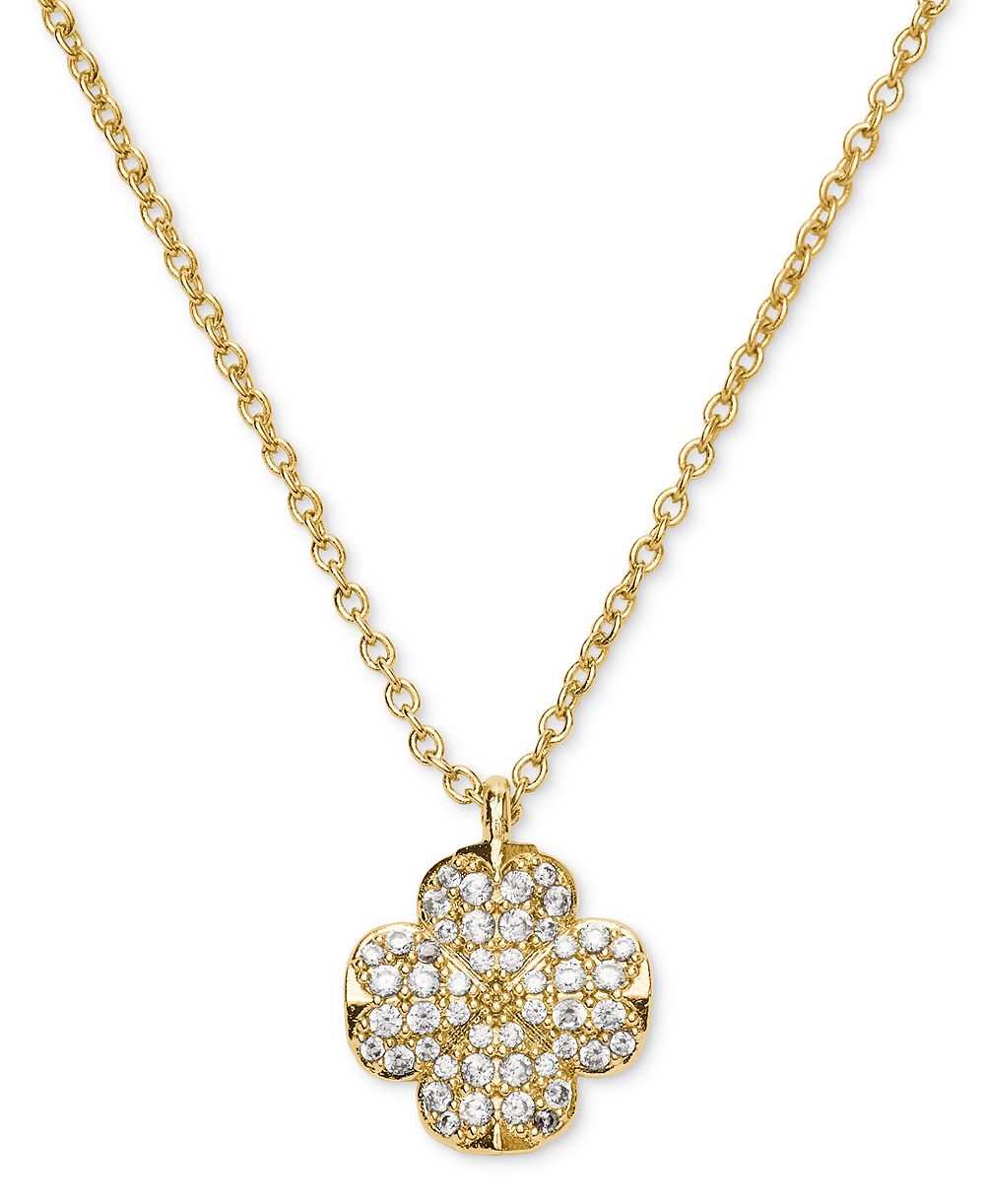 kate spade new york Gold Plated Flower Pave Mini Pendant Necklace