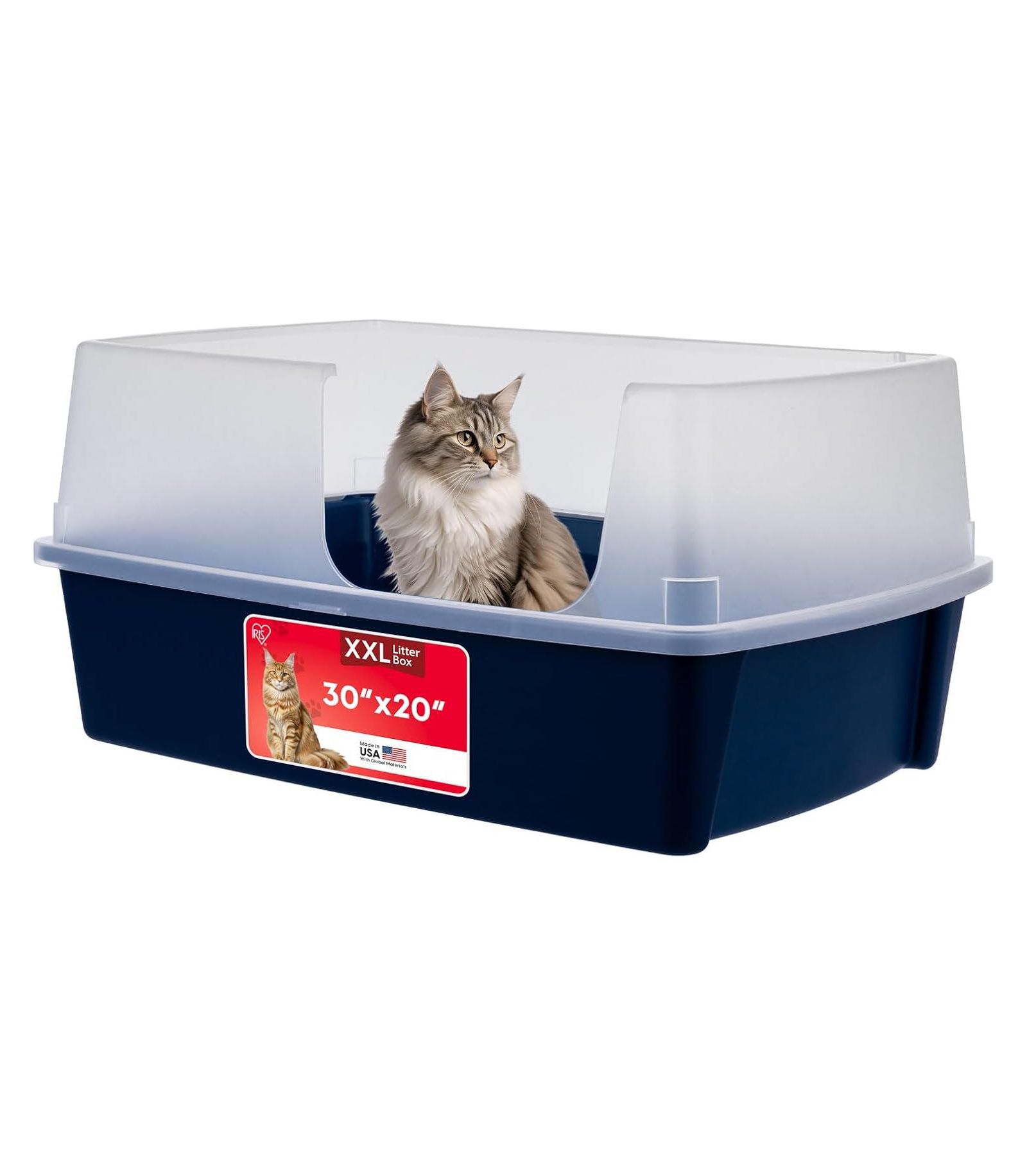 IRIS XX-Large Side Entry Cat Litter Box Open Top with High-Sided Scatter Shield, Easy to Clean