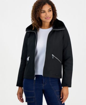Michael Kors Women's Faux-Fur-Collar Soft-Shell Hooded Jacket