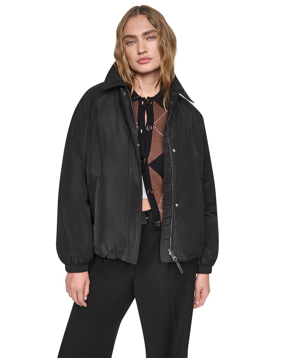 DKNY Women's Hooded Bubble Hem Rain jacket