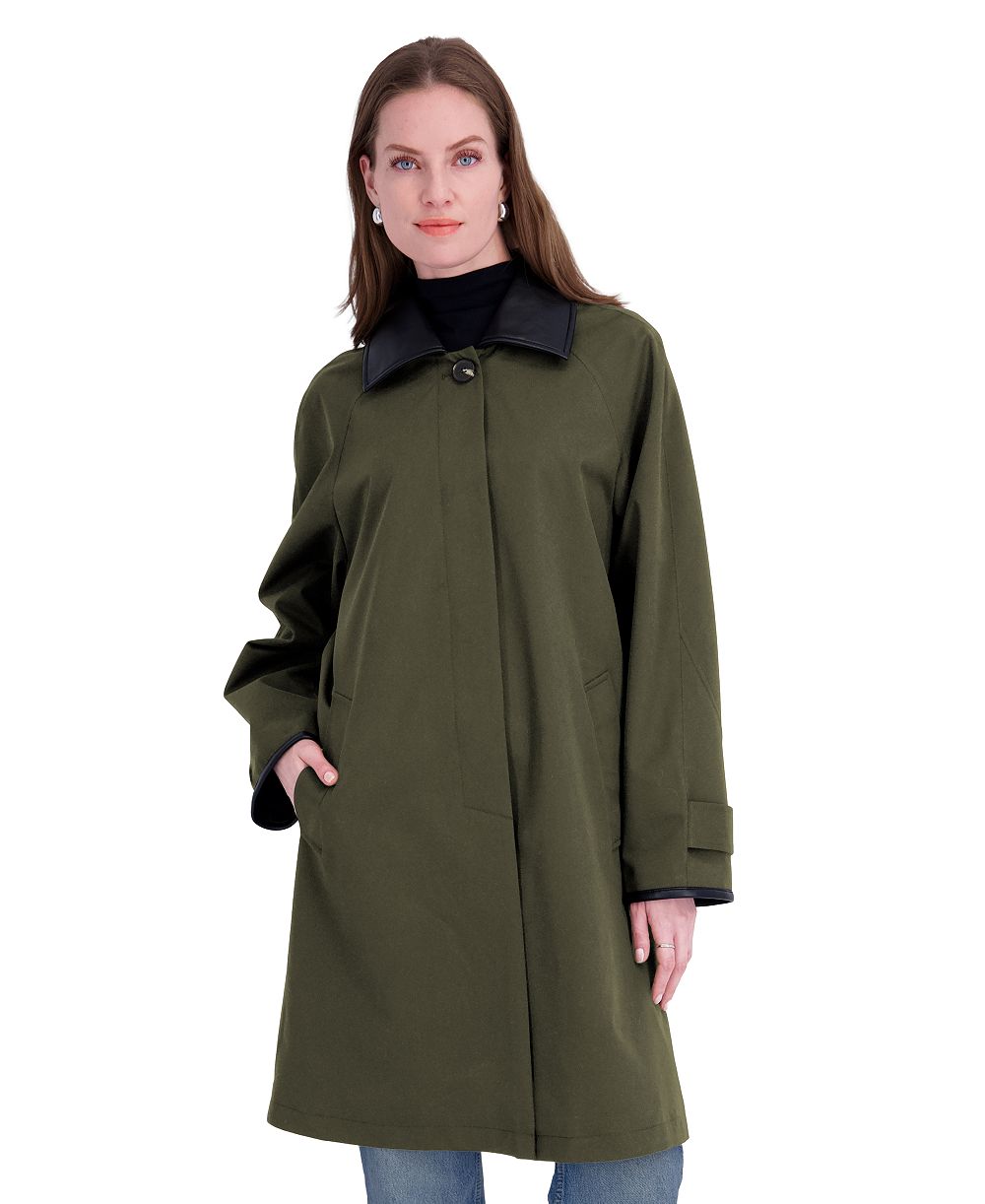 Пальто Tahari Women's Water-Resistant Faux-Leather Collared Balmacaan