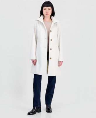Calvin Klein Women's Hooded Button-Front Knit Collar Coat, Created for Macy's