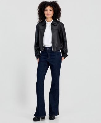 MICHAEL Michael Kors Women's Leather Zip-Up Bomber Jacket