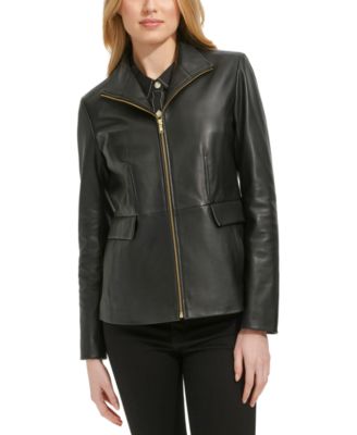 Cole Haan Petite Wing-Collar Leather Jacket