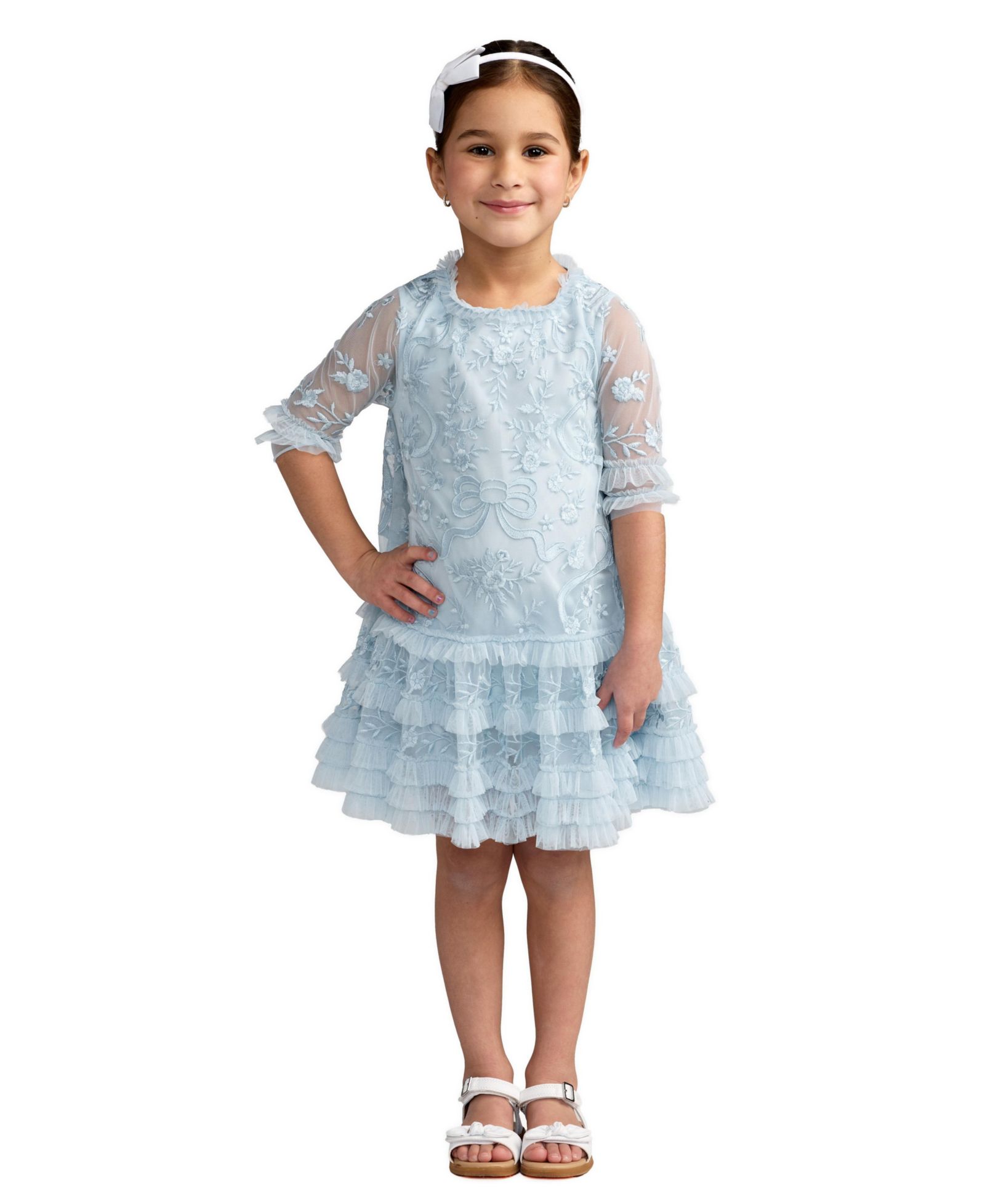 Мини-платье Mac Duggal Little Girls Micro Ruffle Embroidered