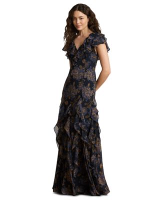 Женское платье Lauren Ralph Lauren Floral Ruffle-Trim Georgette Gown