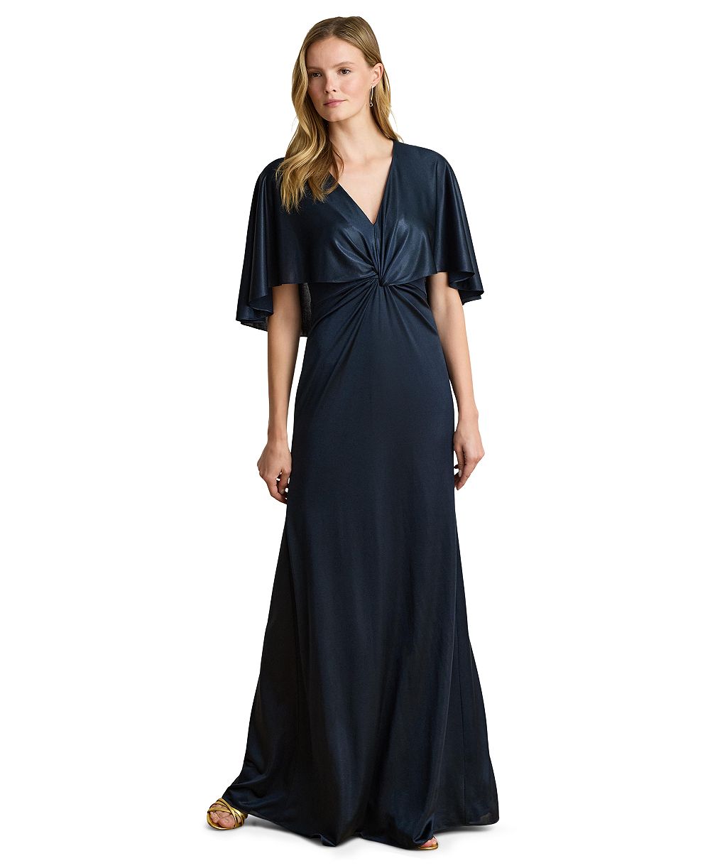 Женское вечернее платье Lauren Ralph Lauren Metallic Jersey Twist-Front Cape Gown