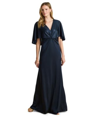 Женское вечернее платье Lauren Ralph Lauren Metallic Jersey Twist-Front Cape Gown