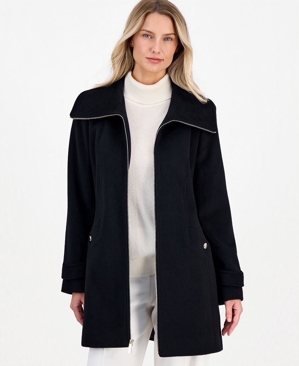 Michael Kors Petite Wool-Blend Zip-Front Coat