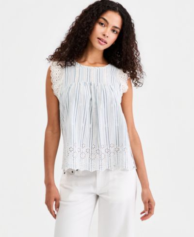 Женский топ Lucky Brand Striped Cotton Linen Sleeveless