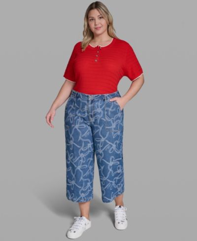 Джинсы KARL LAGERFELD PARIS Plus Size Mid-Rise Bow-Jacquard Cropped