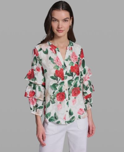 KARL LAGERFELD PARIS Women's Printed Long-Sleeve Top