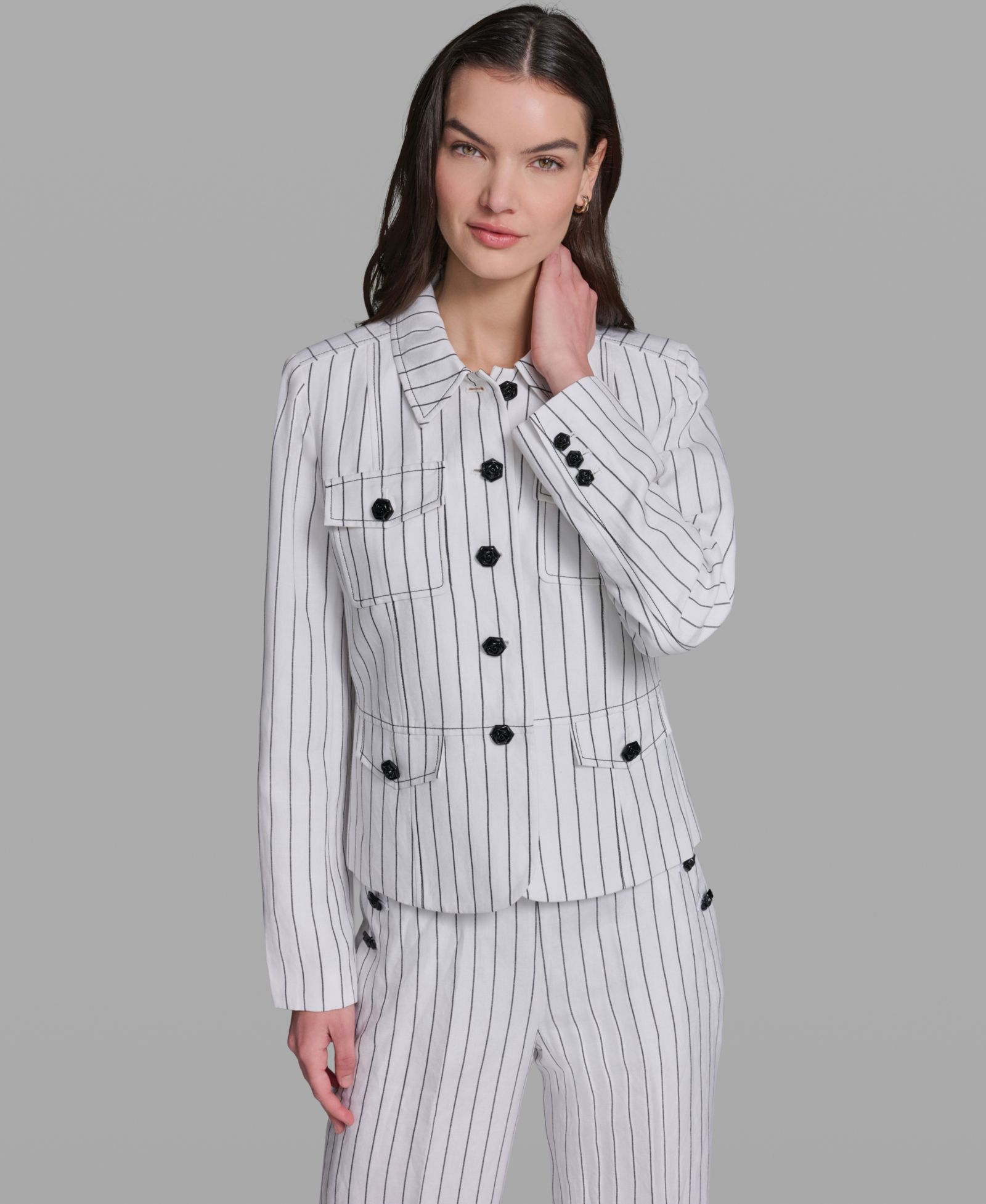 Женский жакет KARL LAGERFELD PARIS Linen-Blend Striped