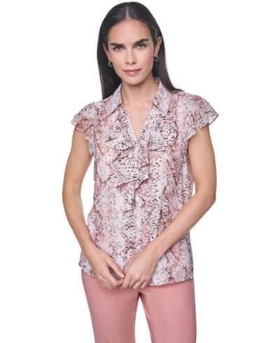 Calvin Klein Women's Collared Ruffle Front Blouse