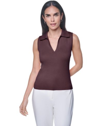 Calvin Klein Women's V-Neck Collar Sleeveless Sweater Top