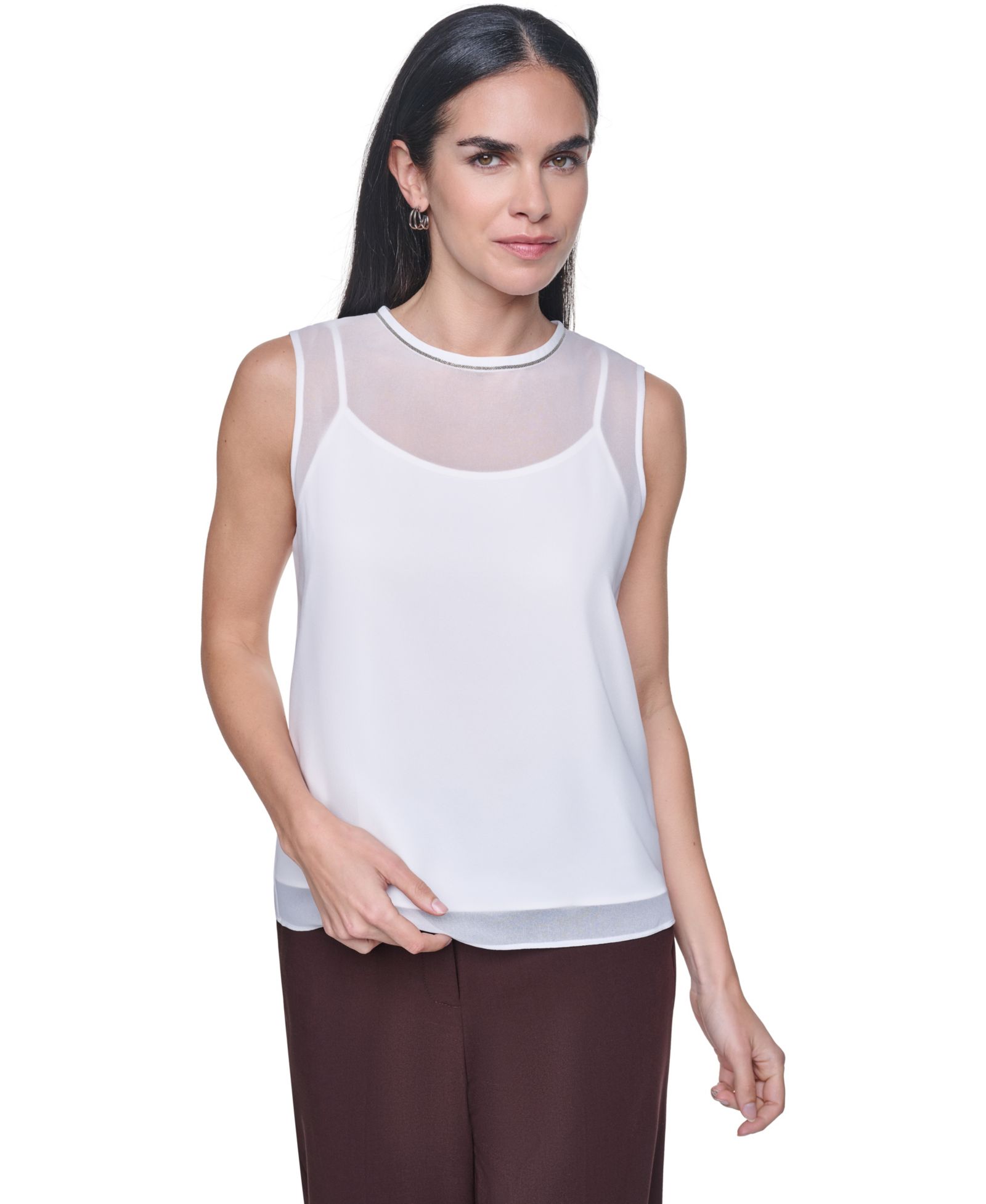 Calvin Klein Women's Crewneck Sleeveless Blouse With Slip