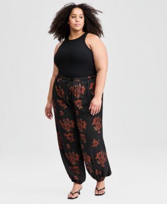 And Now This Trendy Plus Size Floral Balloon-Leg Drawstring Pants, Macy's Exclusive