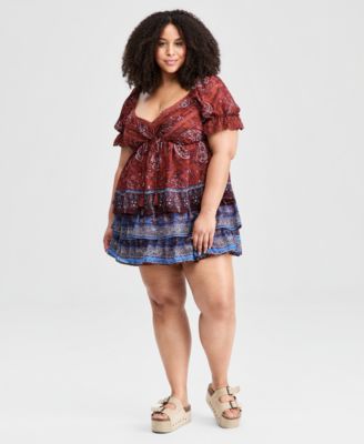 And Now This Trendy Plus Size Paisley Tiered Mini Skirt, Macy's Exclusive
