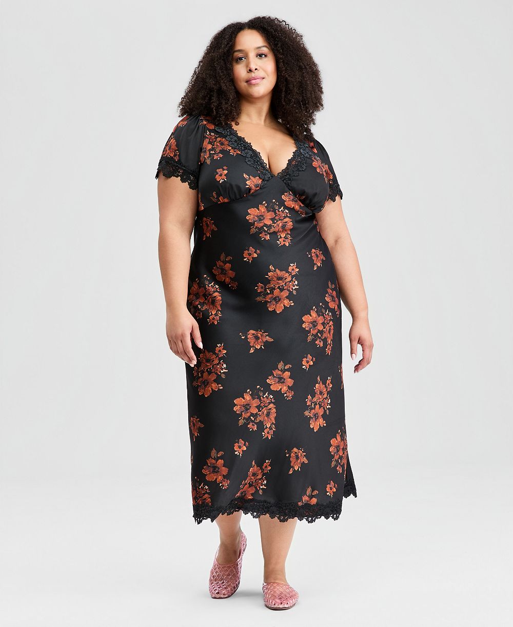Женское миди платье And Now This Plus Size с кружевом и цветочным принтом, сатин