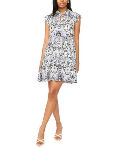 Платье MSK Petite Flutter-Sleeve Tie-Neck Printed