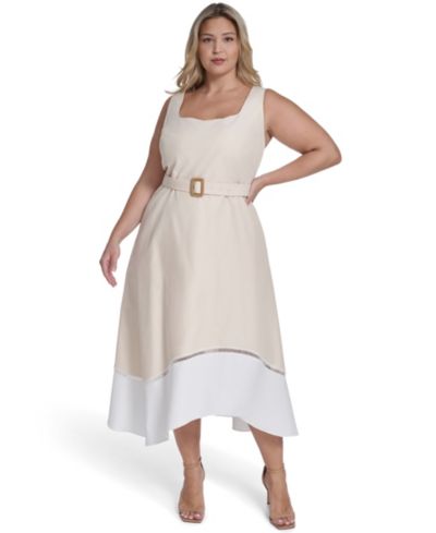 Eliza J Plus Size Square Neck Midi Dress
