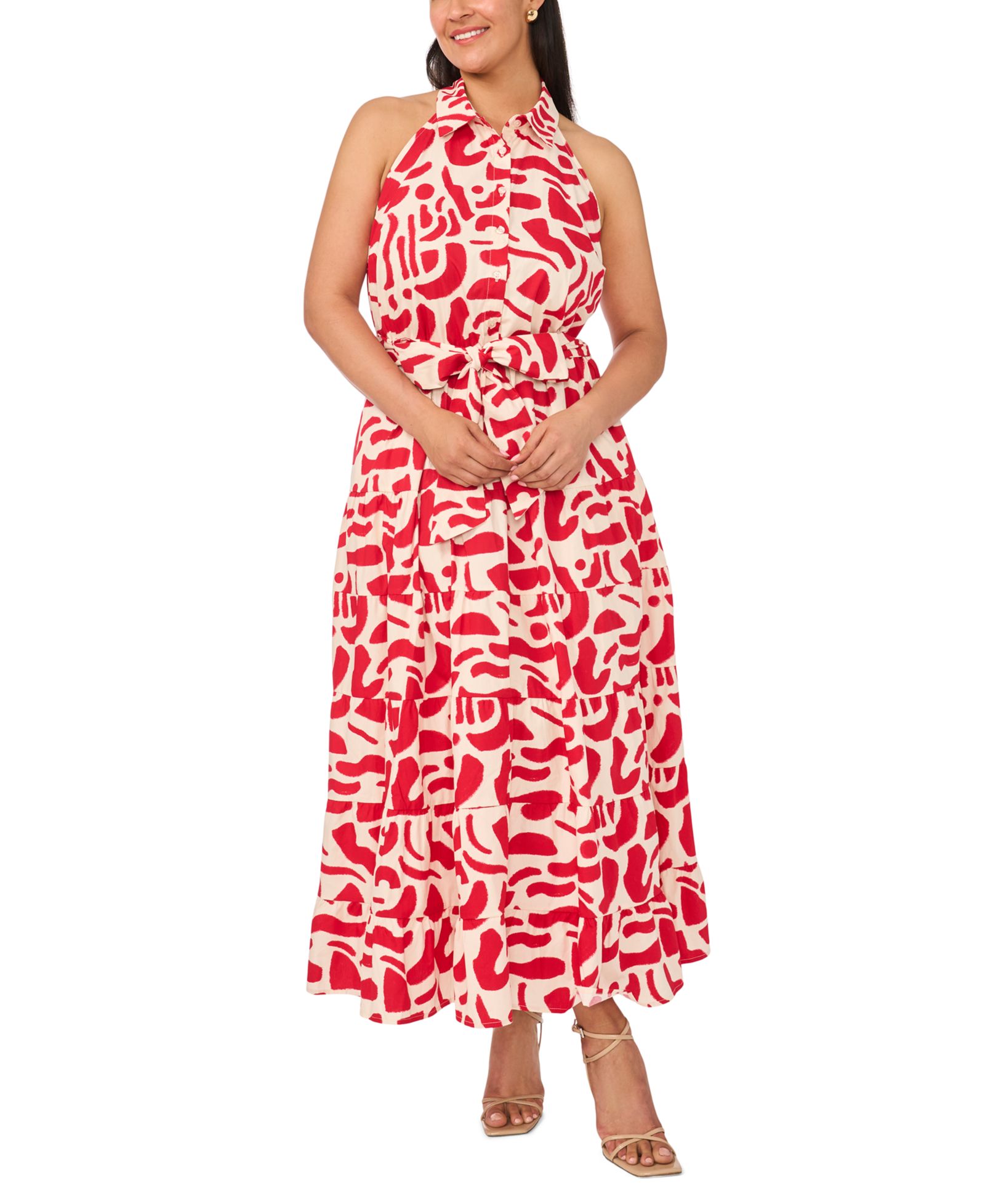 Женское макси-платье MSK Plus Size Printed Collared Neck Sleeveless