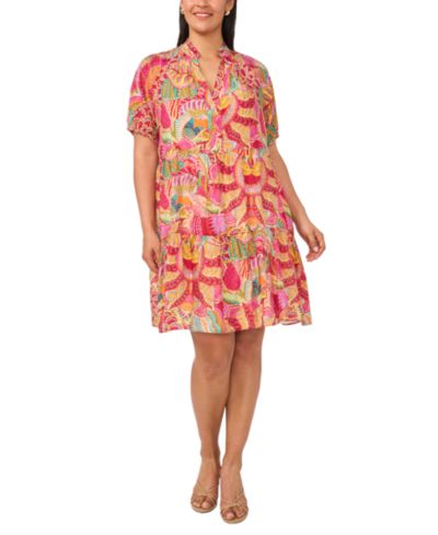 MSK Plus Size Printed Split V-Neck Babydoll Dress