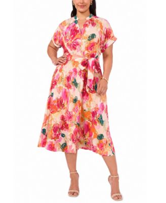 MSK Plus Size Split Crewneck Midi Dress