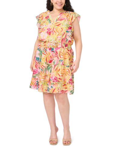 MSK Plus Size Smocked Waist Tiered V-Neck Short-Sleeve Dress
