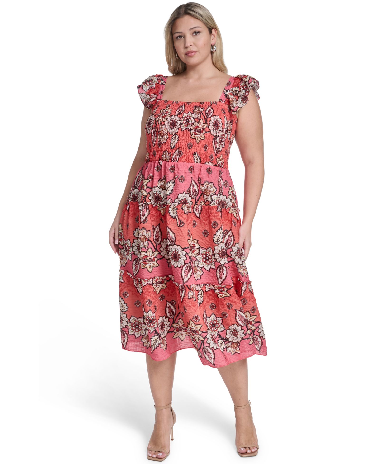 Vince Camuto Plus Size Flutter Short-Sleeve Square Neck Midi Dress
