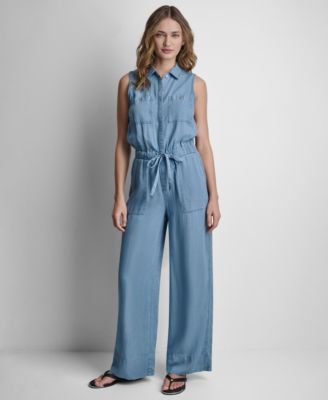DKNY Jeans Women's Sleeveless Collared Neck Jumpsuit