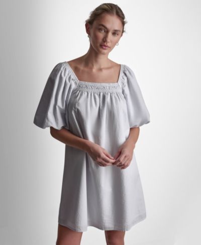 Женское мини-платье DKNY Jeans Half Puff-Sleeve Seersucker с квадратным вырезом
