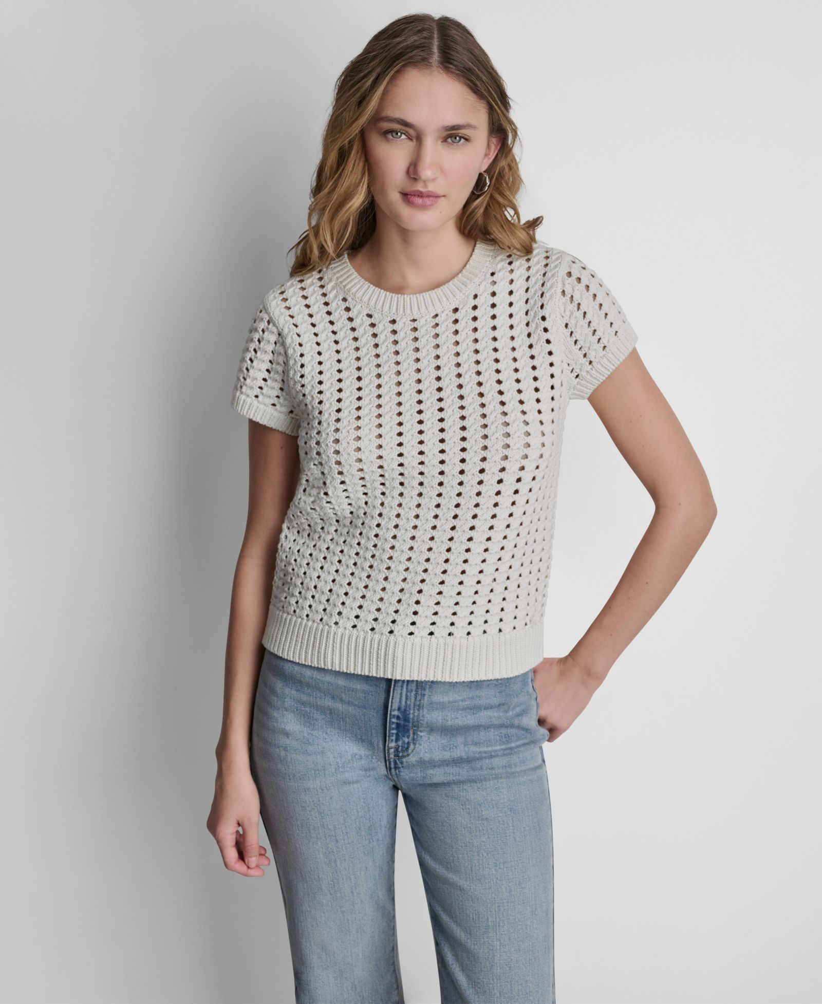 Женский вязаный свитер DKNY Jeans Airy Chunky Pointelle Crewneck с коротким рукавом