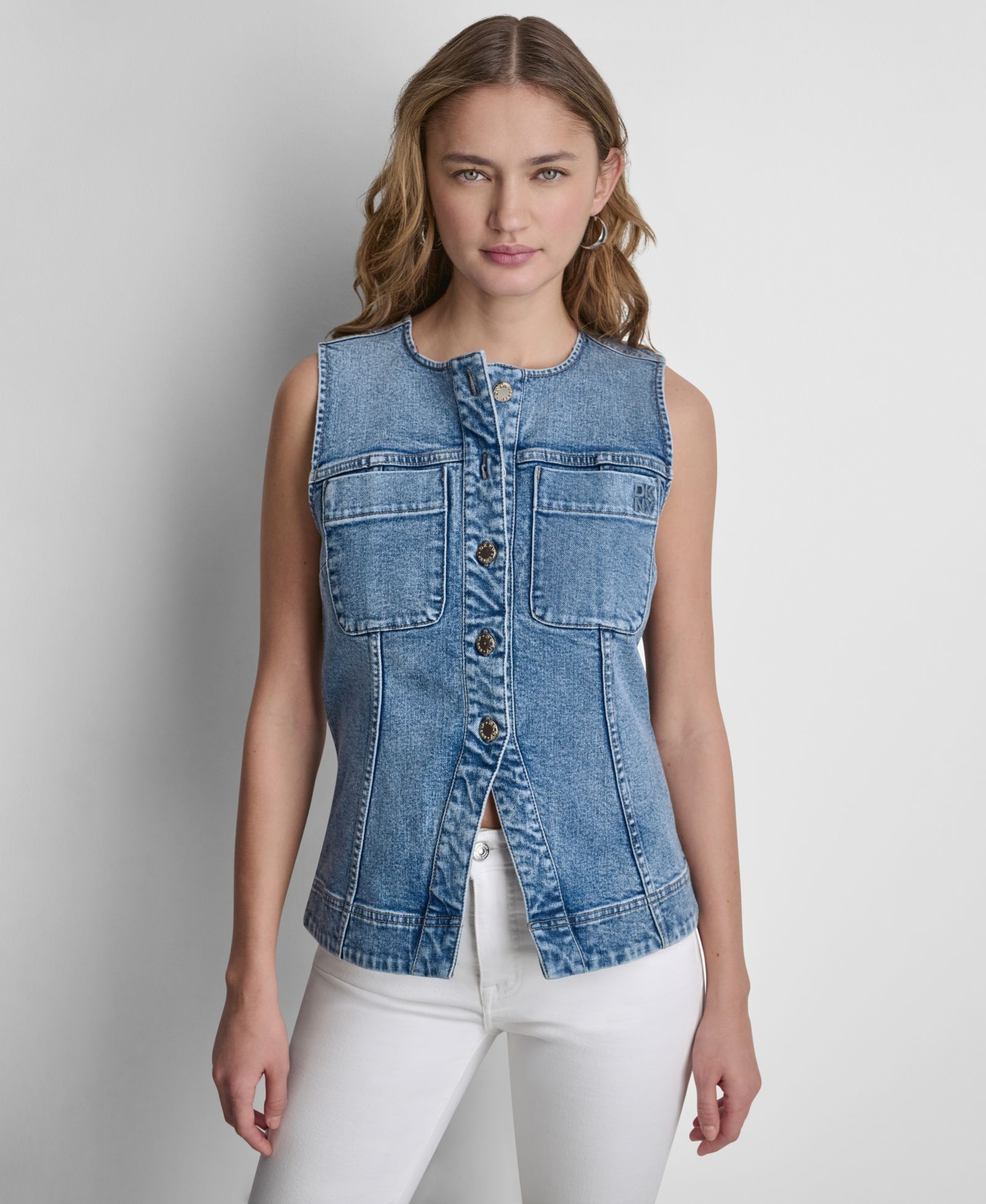 DKNY Jeans Women's Sleeveless Button-Front Denim Vest